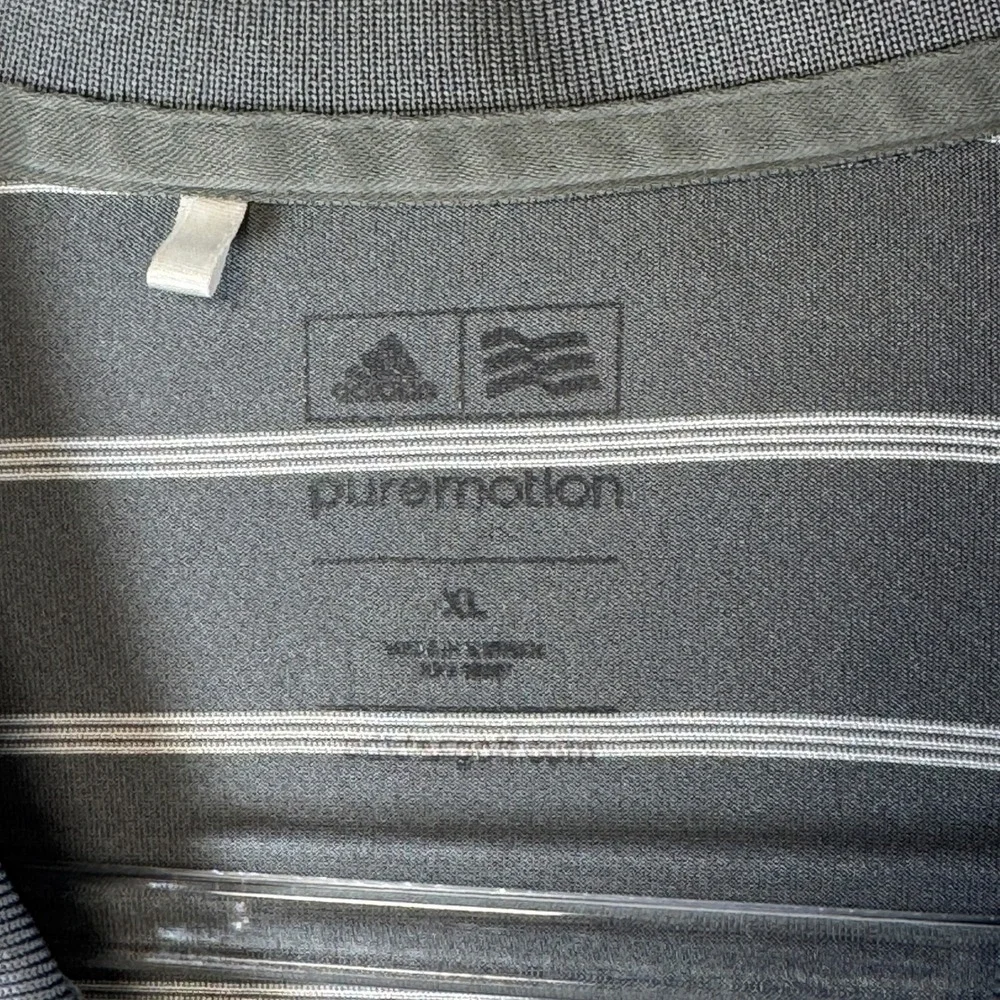 Adidas‎ Puremotion Mens XL Gray Stripe Golf Polo Shirt Performance Athletic